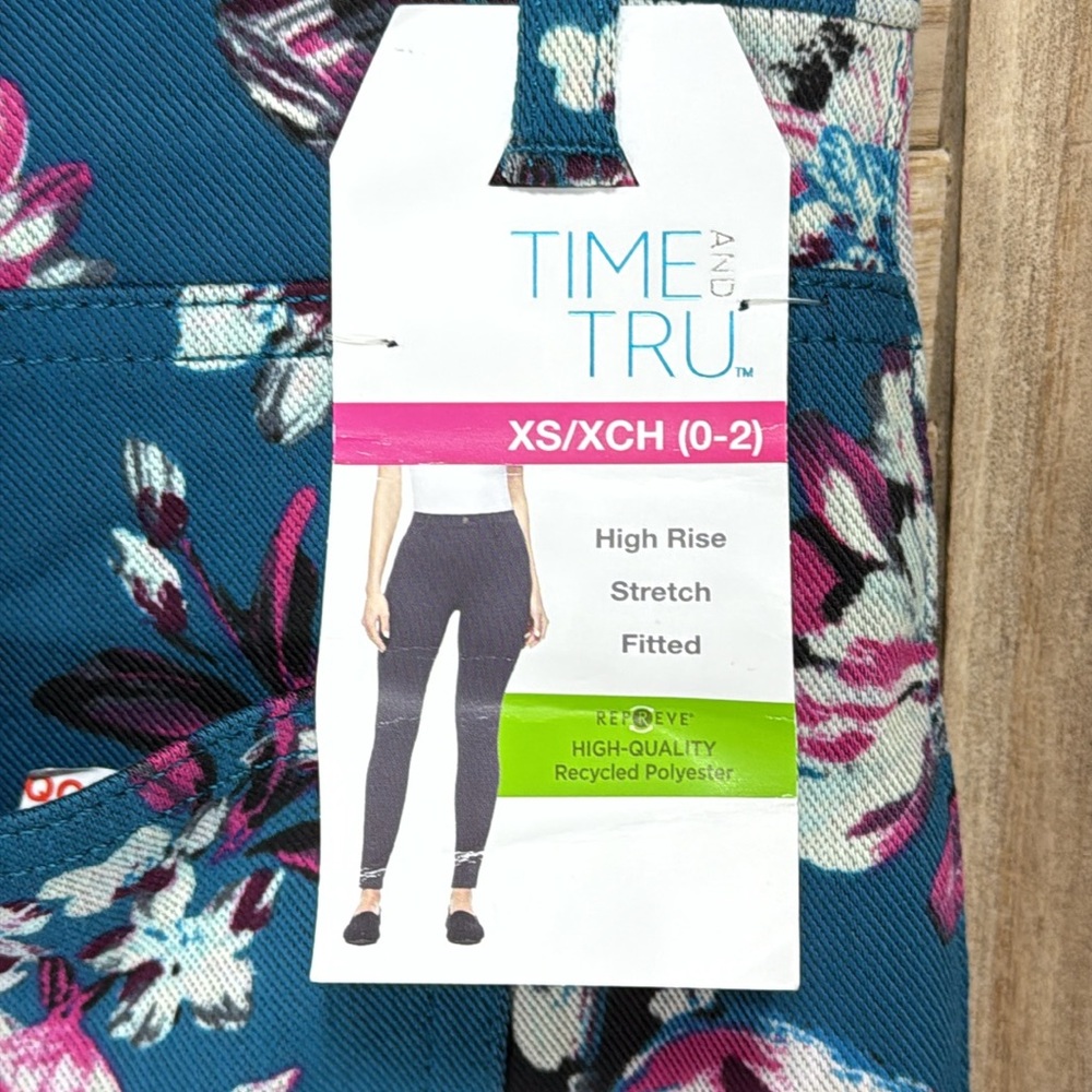 Time and Tru Teal Floral Leggings New With Tags Size XS (02) - Picture 8 of 13